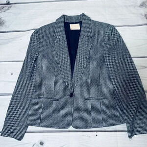 Vintage Pendleton‎ Wool Navy Cream Houndstooth Blazer Size 8 Made in USA